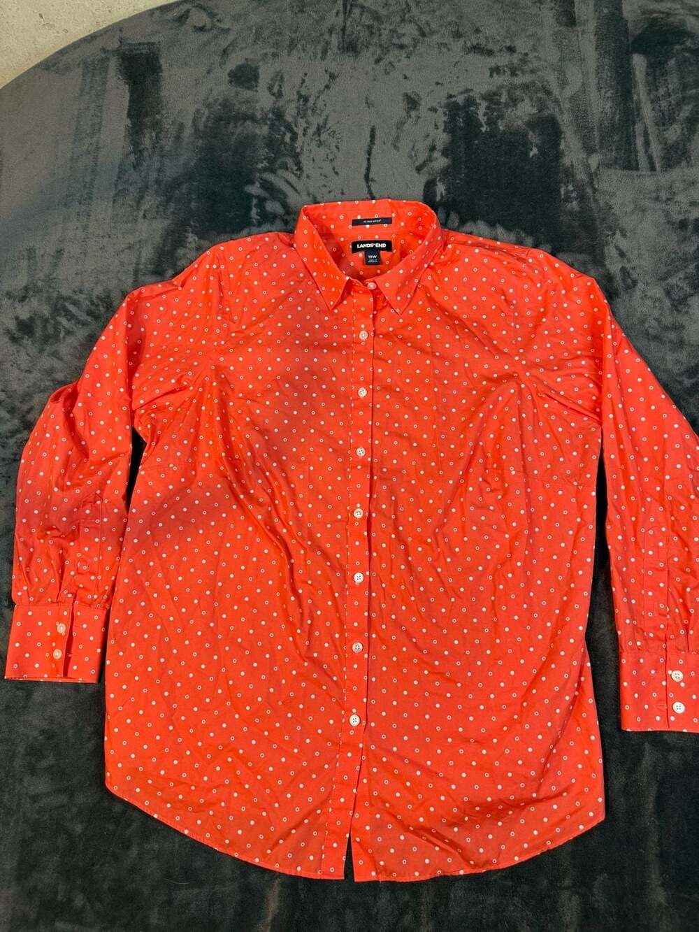 Men’s Lands End Polka Dot Long Sleeve Button Up Shirt Size 18W Orange #91